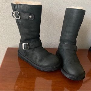 UGG Australia black leather Sutter Moto boot